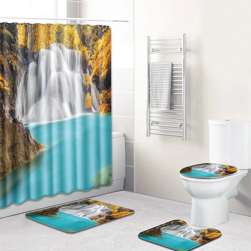 3D занавеска для душа с рисунком водопада коврик ванной набор нескользящих