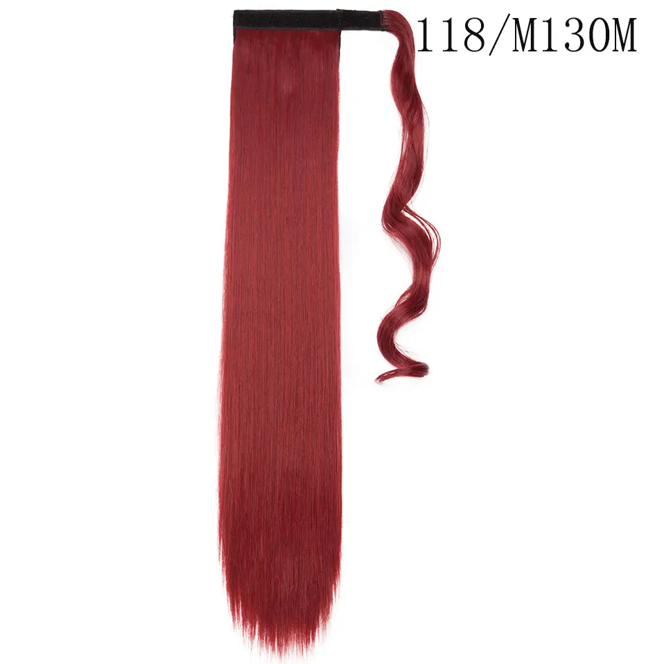 maroon mix red SNOILITE 23 дюймов длинные прямые волосы, натуральный шиньон конский хвост из натуральных волос клип в конский хвост волосы для наращивания, Обёрточная бумага вокруг на синтетические волосы кусок - Цвет: maroon mix red