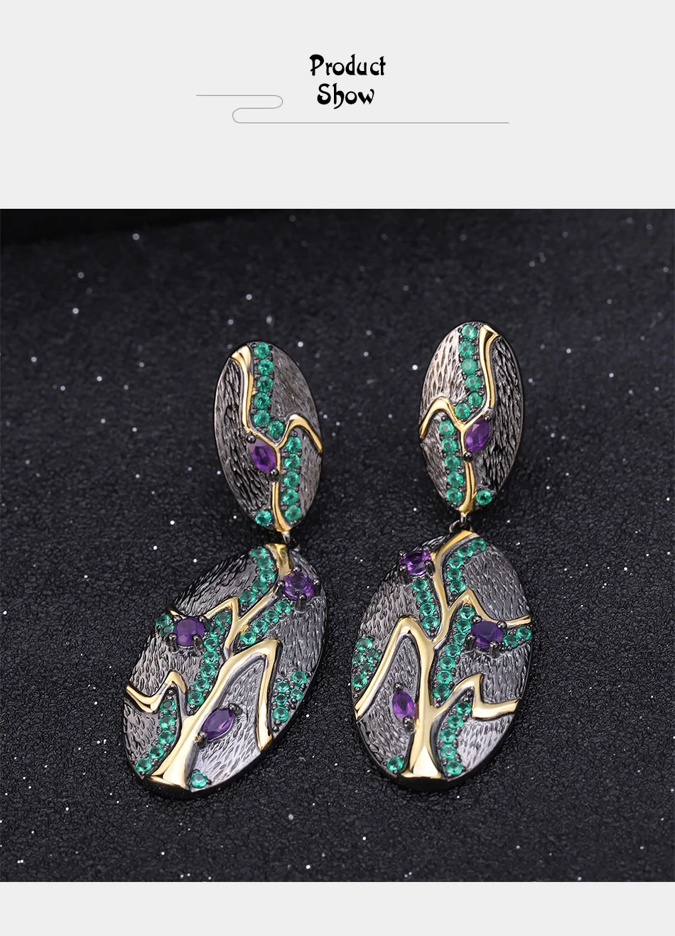 GEM'S BALLET Georgia O'keeffe Серьги-Листья 0.76Ct Натуральный Аметист Стерлинговое Серебро 925 пробы ручной работы Серьги для женщин Бижутерия