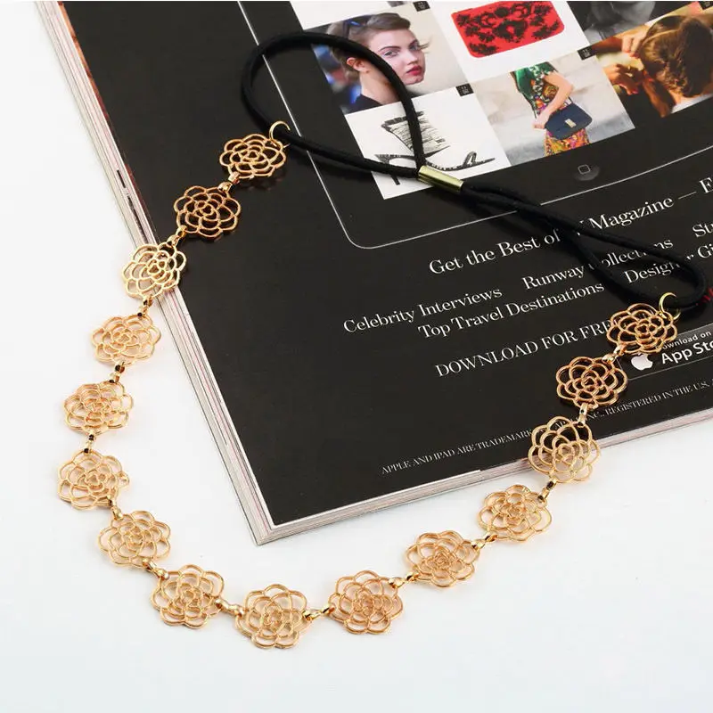 1 шт. новая мода милый металлический женский полый розовый цветок эластичная