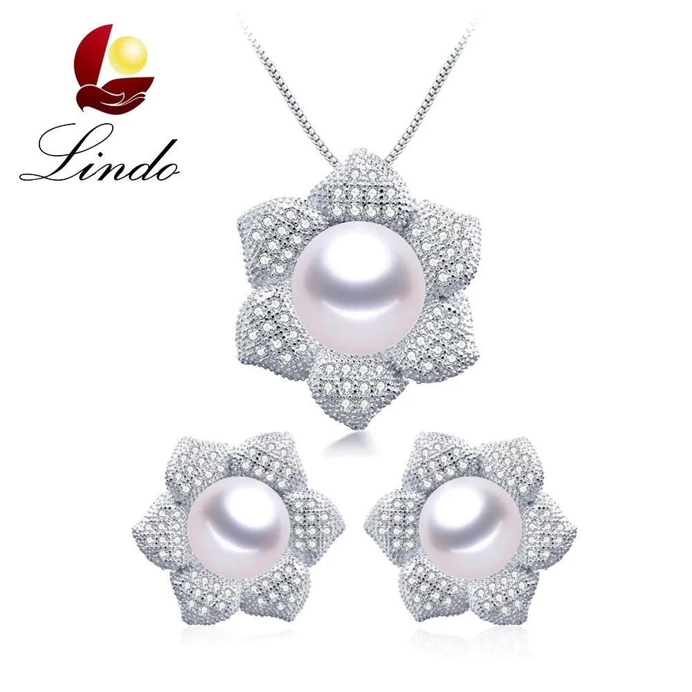 white pearl Купите 1 получите 1 бесплатно! Роскошный большой натуральный пресноводный жемчуг ювелирные наборы из циркона Серебро 925 цветок подвески+ серьги Свадебные - Цвет камня: white pearl