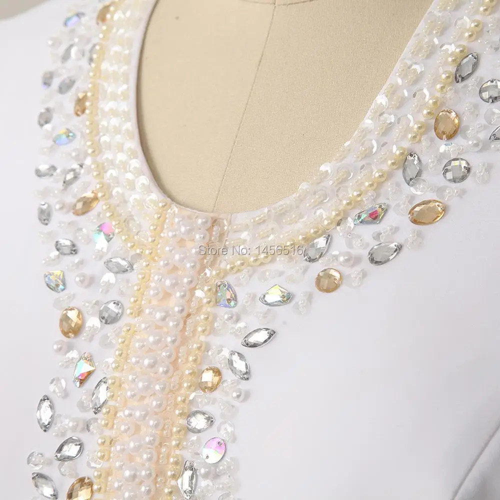 Настоящая модель vestido de festa Longo с длинным рукавом белый шифон бисером Арабский мусульманский вечернее платье Дубай Кафтан Robe De Soiree