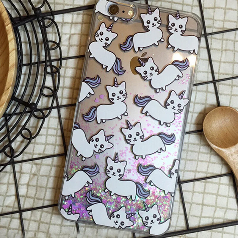 Единорог Кошка Жидкий Блеск Телефон Дело Чехол Для iphone 5/5c/6/6/6 Плюс Samsung Galaxy S5/S6/S6