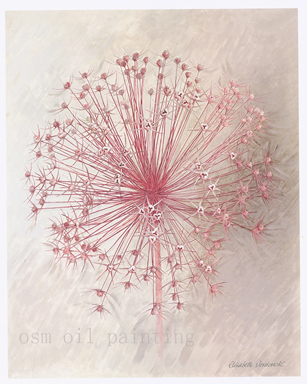 Картина маслом на холсте с перьями и розовыми цветами одуванчика Декор для дома