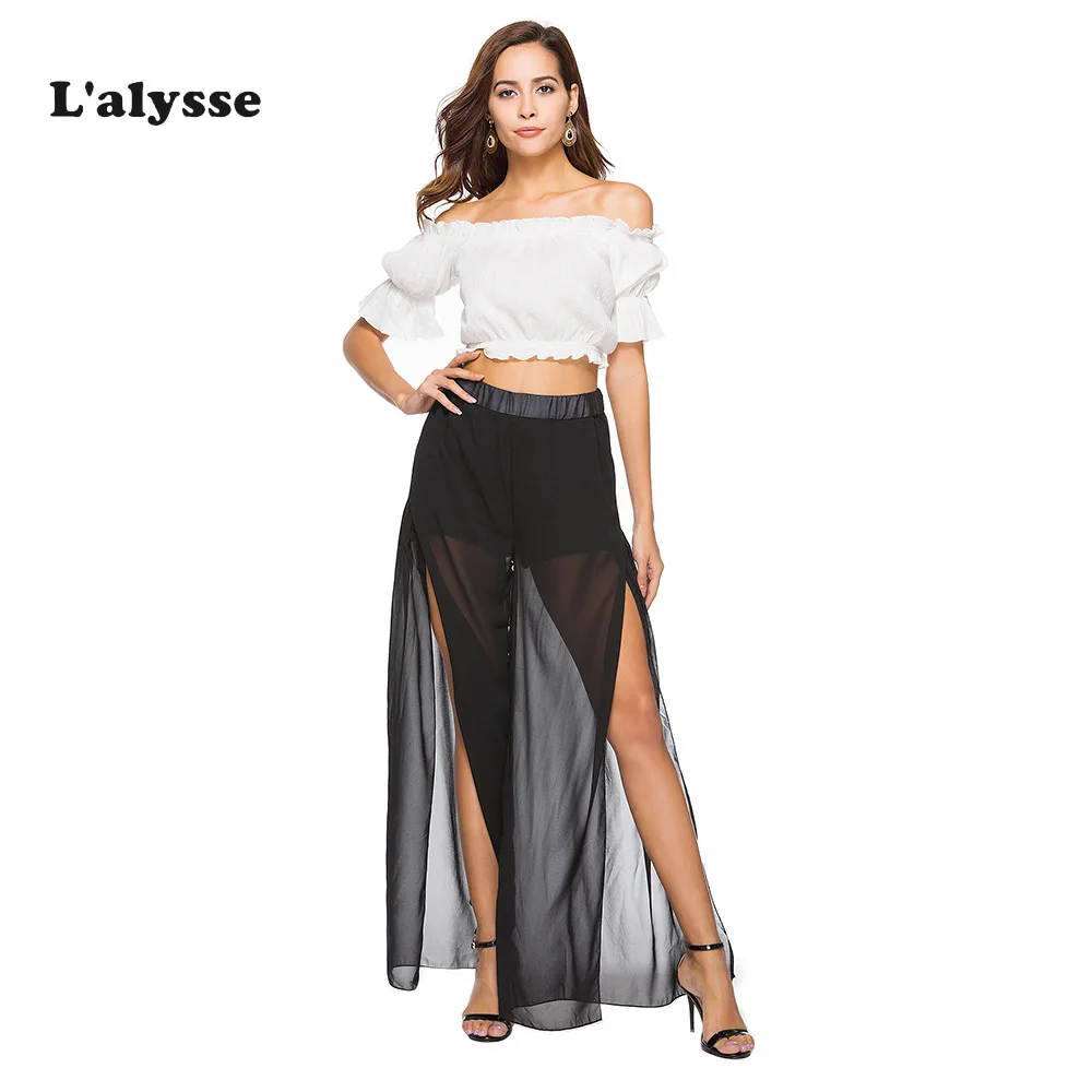 LALYSSE/женские шифоновые свободные брюки больших размеров летние прямые длинные