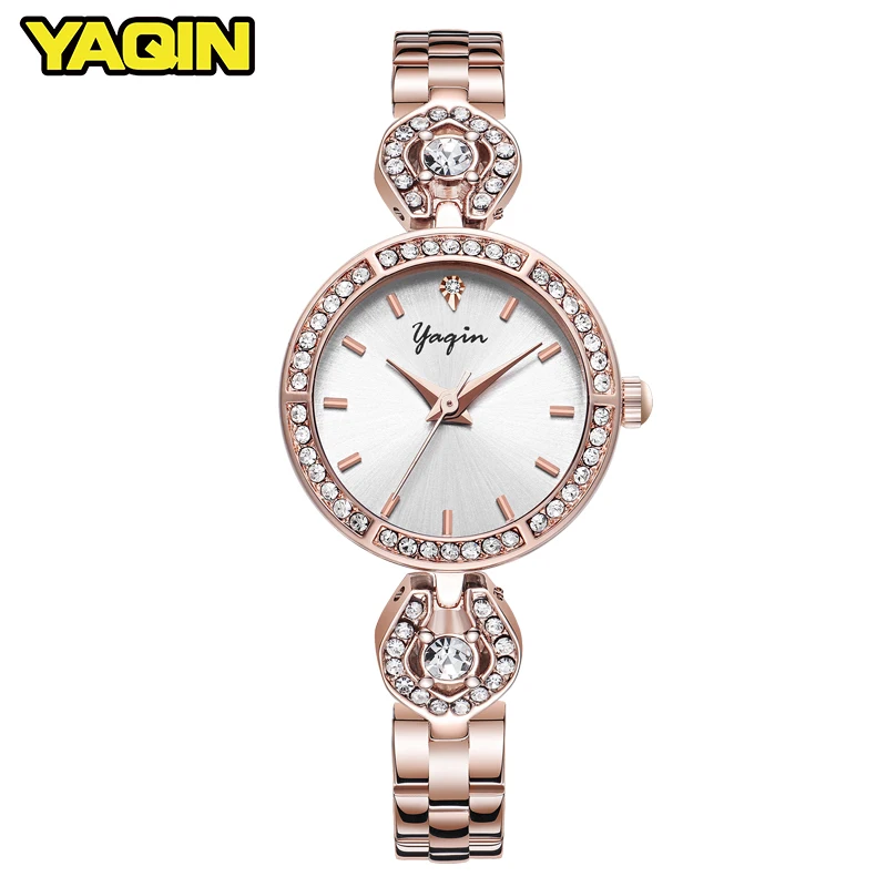YAQIN женские модные часы Reloj Mujer из нержавеющей стали женские кварцевые часы женские водостойкие часы-браслет Relogio Feminino