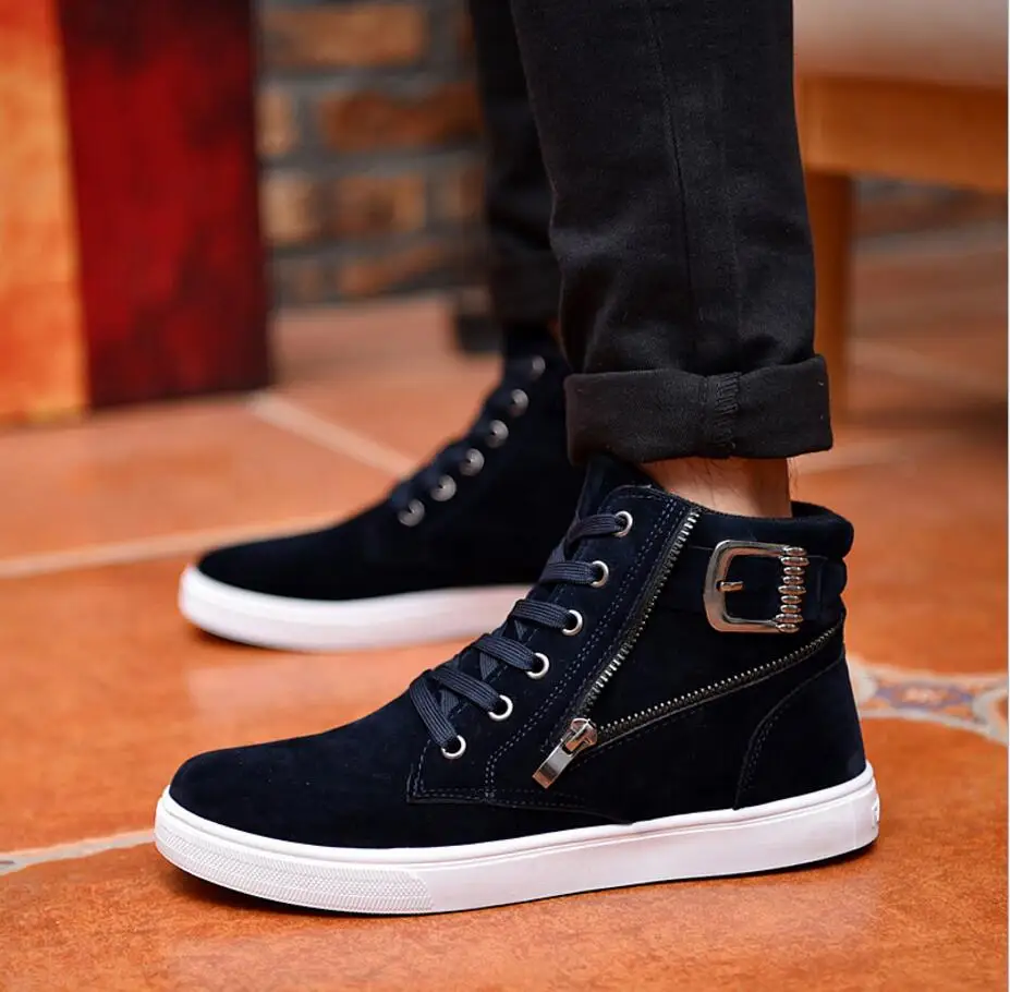 2018 New Men Shoes personality Warm Boots Autumn Leather Footwear For Man High Top Canvas Casual Plus size shoes | Обувь