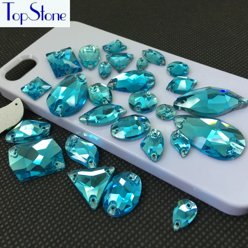 Аквамариновый Цвет стеклянные кристаллы пришивные стразы плоские с задней