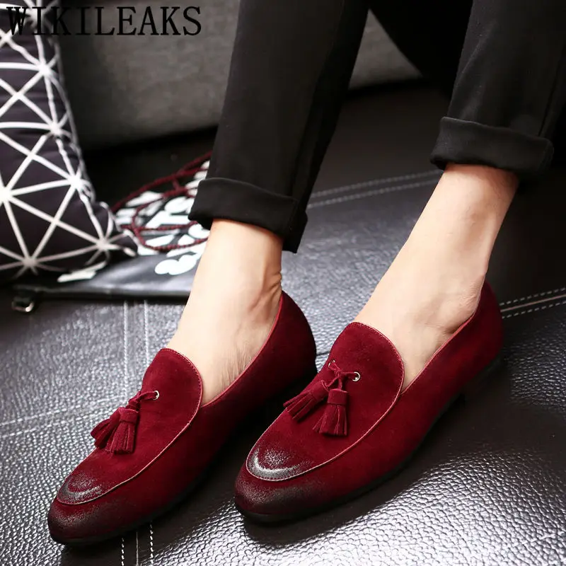 

Suede Genuine Leather Shoes Men Formal Tassel Loafers Mens Dress Shoes Men Suit Office Elegant Shoes Men Wedding Mocassin Homme