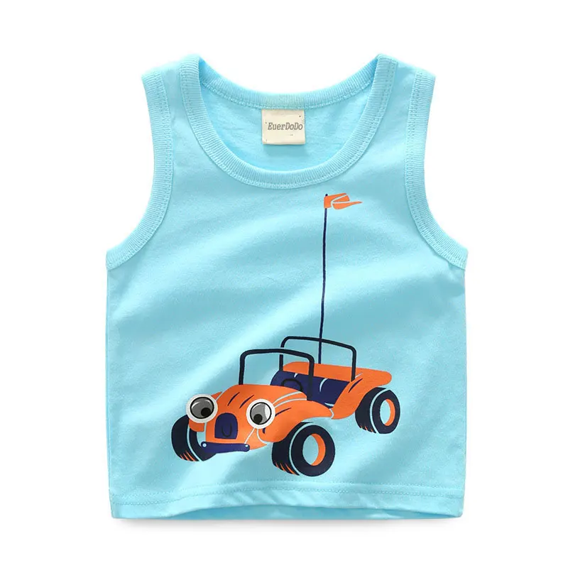 sky blue car Детские летние футболки Одежда для мальчиков с героями мультфильмов топы для девочек; детское нижнее белье; модель для мальчиков из хлопчатобумажной ткани, нательное нижнее белье Жилетка для детей ясельного возраста Футболка для малышей - Цвет: sky blue car