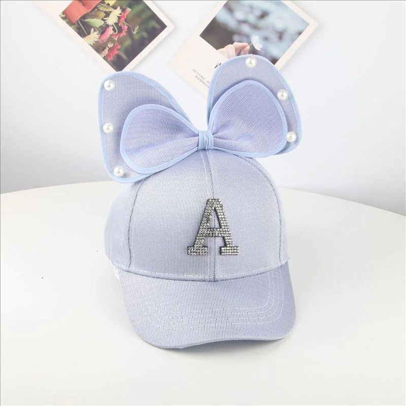 A blue Doitbest/шляпы для родителей и детей, детская бейсбольная Кепка в стиле хип-хоп, летняя детская Солнцезащитная шляпа с буквенным принтом «R», сетчатые кепки с большим бантом для мальчиков и девочек, бейсболки - Цвет: A blue