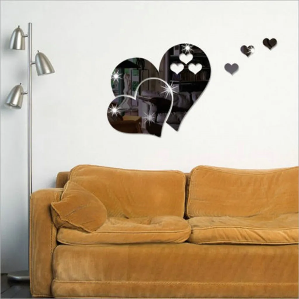 3D зеркальная Настенная Наклейка s-постер в форме сердца художественная наклейка