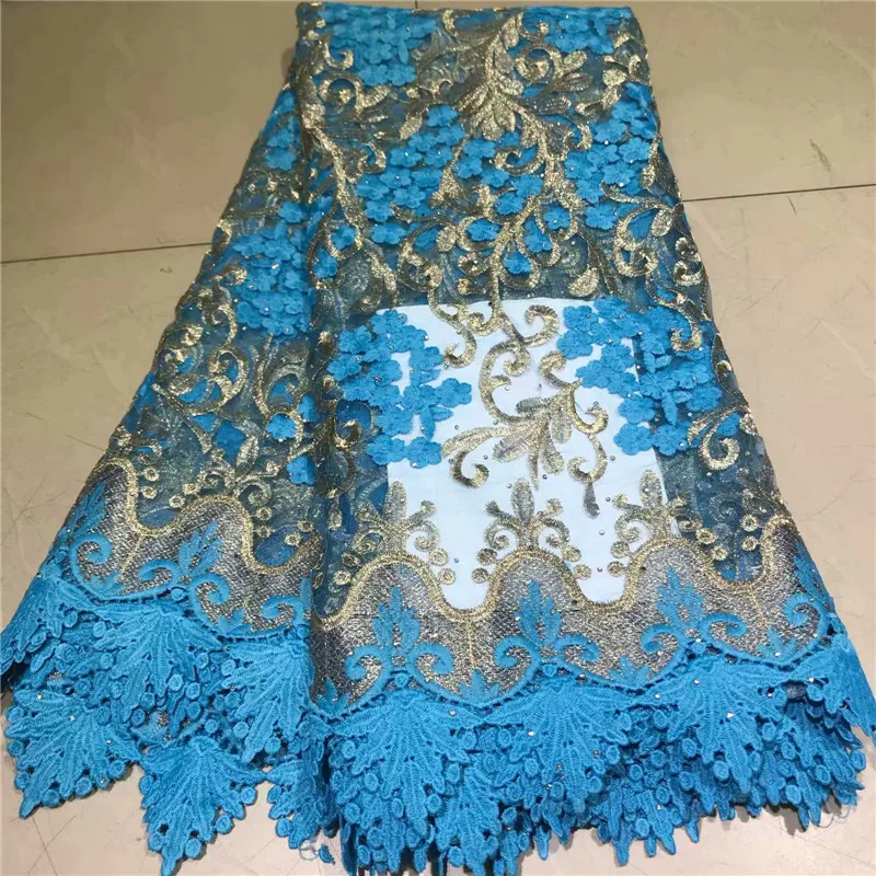 Новейшая Королевская Синяя африканская кружевная ткань гипюр кружево