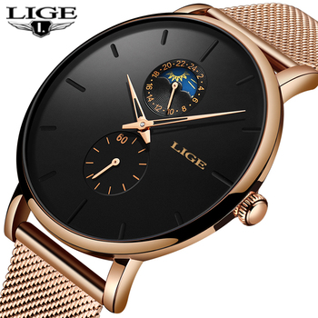 2022 LIGE Top Luxury Brand Casual Fashion Men Watches Waterproof Whronograph Quartz Watch for Men Stainless Steel Mesh Belt Male-36749