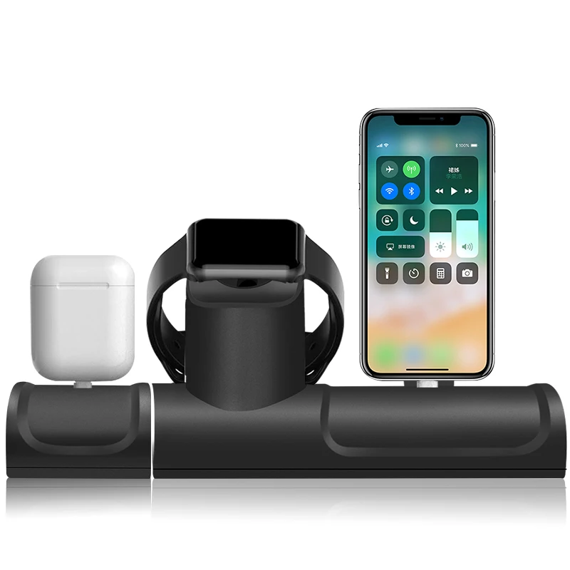 3 In 1 Charge Stand Dock Station For Apple Watch Series 5/4 Silicone Base Iphone 11 Pro Charging Airpods | Мобильные телефоны и