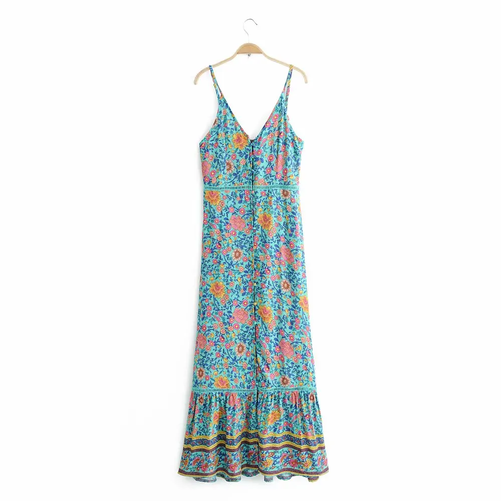 Женские пикантные Глубокий v шеи Цветочный vestidos печати кружева лоскутное слинг