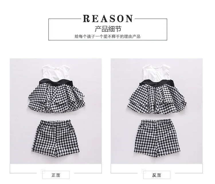 Костюм для девочек подростков Клетчатая блузка и шорты комплект одежды