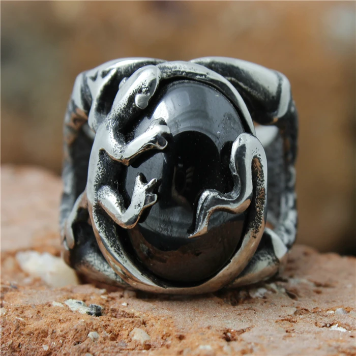 Мужское кольцо с Когти орла Gecko из нержавеющей стали 316L|ring cameo|ring with black stonestone ring |