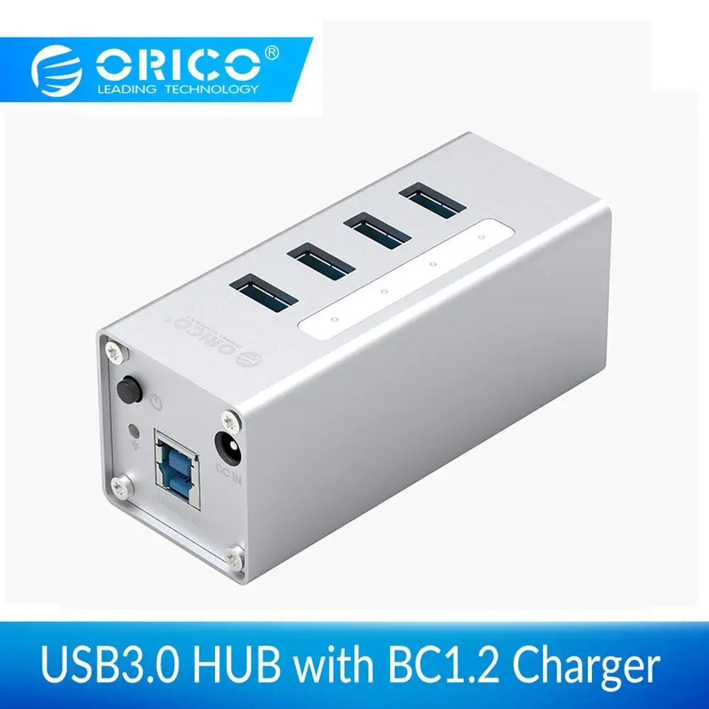 ORICO USB HUB Поддержка BC1.2 зарядка алюминиевый 4 порта USB3.0 сплиттер с 12V2A адаптер