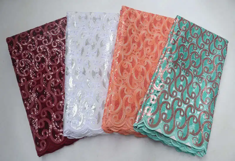 Африканская вышивка блестки органза кружевная ткань 2019 Высококачественная
