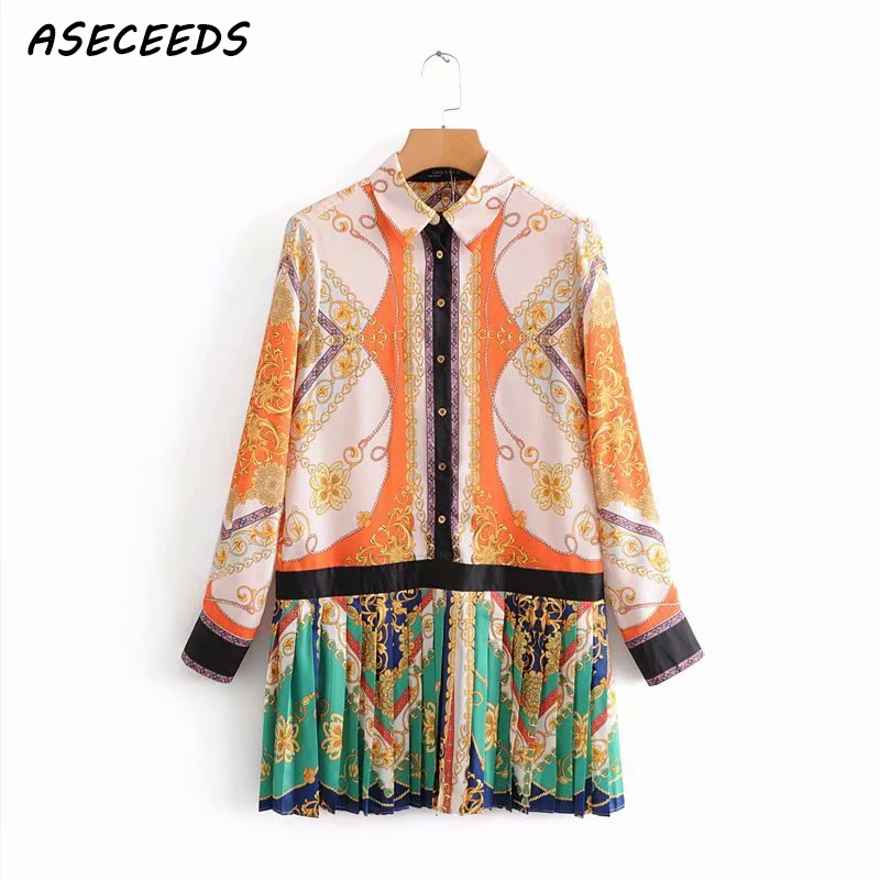 Винтажное платье-рубашка с цветочным принтом boho осеннее платье длинным рукавом