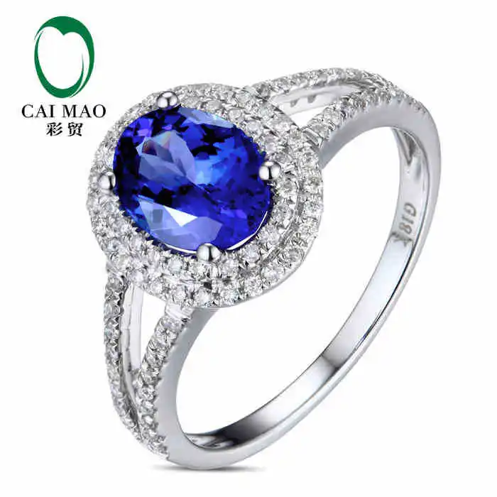 

CaiMao 18KT/750 White Gold 1.6 ct Natural IF Blue Tanzanite AAA 0.35 ct Full Cut Diamond Engagement Gemstone Ring Jewelry