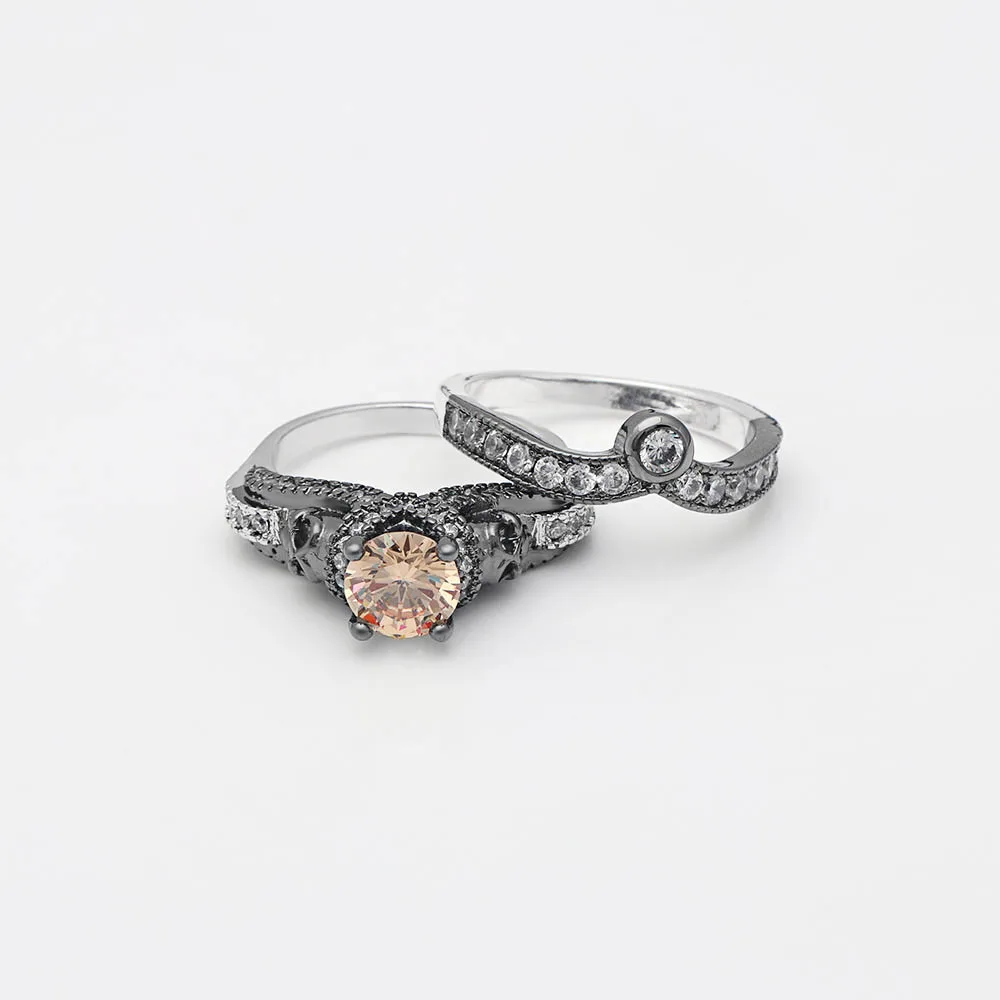Комплект женских колец серебристого цвета с черным черепом 2 шт.|fashion ring set|ring setset