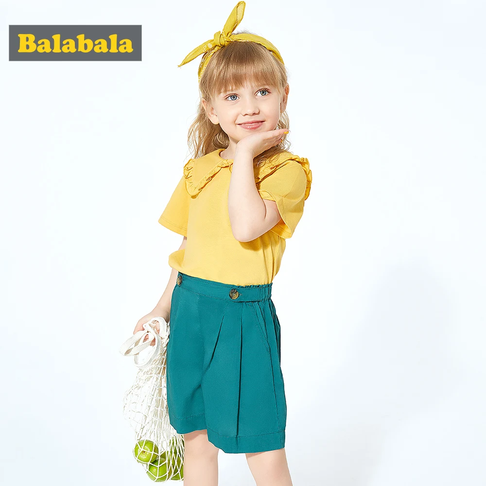 BalabalaGirls/комплект летней одежды для детей Детская футболка с короткими рукавами