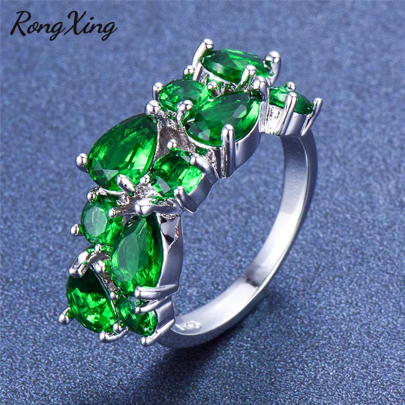 Rongxing классический Мона Лиза Многоцветный Циркон Кольца для Для женщин белого золота Заполненные фиолетовый/красный/синий/зеленый воды падение Rock N Rose