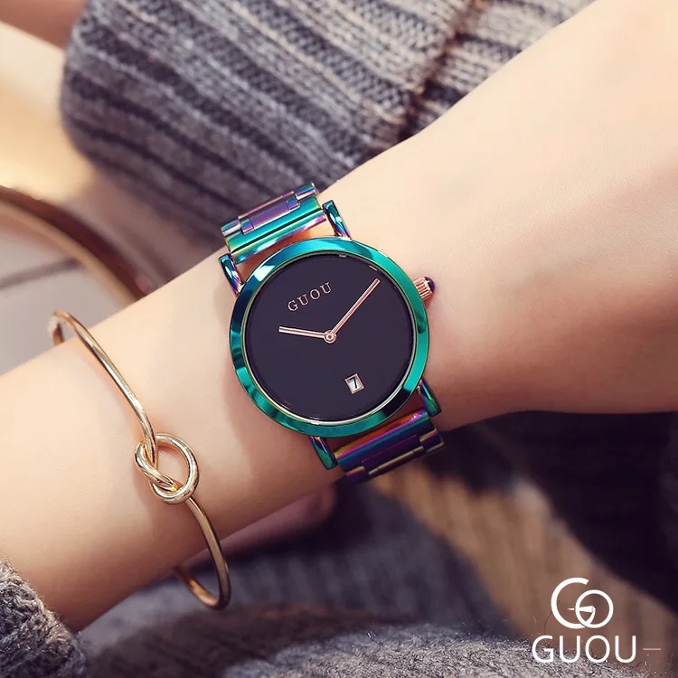 Relogio Feminino модные красочные радужные женские часы лучший бренд класса люкс браслет из нержавеющей стали Reloj Mujer женские часы - Цвет: Черный