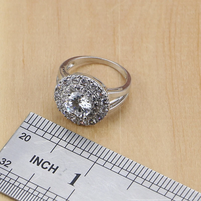925 серебряные ювелирные изделия Белый кубический цирконий Ювелирные наборы для женщин вечерние серьги/кулон/ожерелье/кольца/браслет