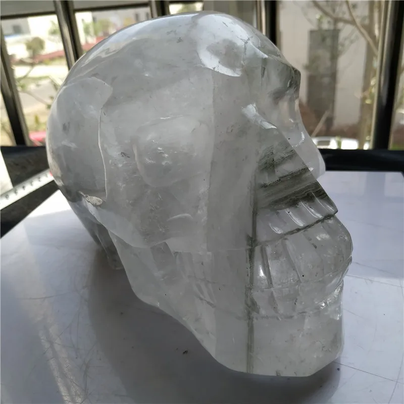 Дешевый Натуральный Зеленый Фантом прозрачный кварц Большой Хрустальный Череп 5