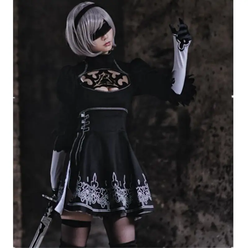 COSREA Game NieR: Automata YoRHa No 2 Тип B Косплей костюмы женское сексуальное черное платье с
