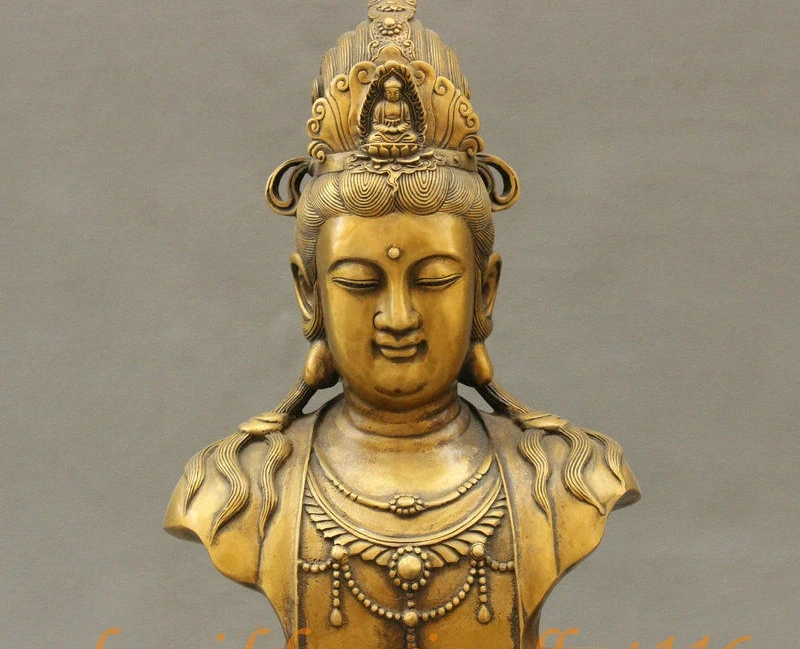 18 &quotКитайский Тибетский Буддизм Бронзовый Кван-Инь Гуаньинь Глава