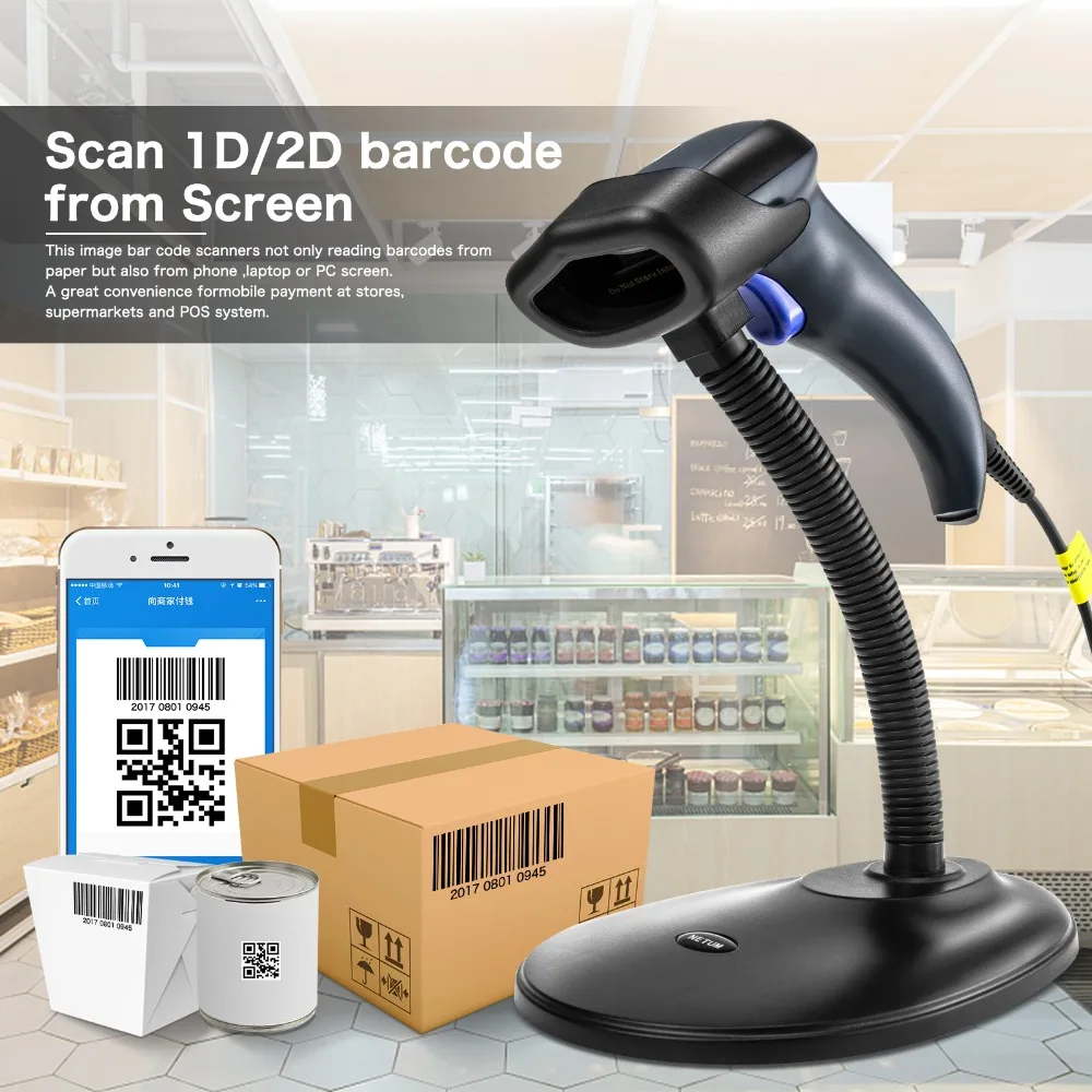 NETUM проводной 2D QR usb-cканер штрихкода ручной автоматический всенаправленный считыватель штрих-кодов/Imager(QR, PDF417, матрица данных) NT-W5