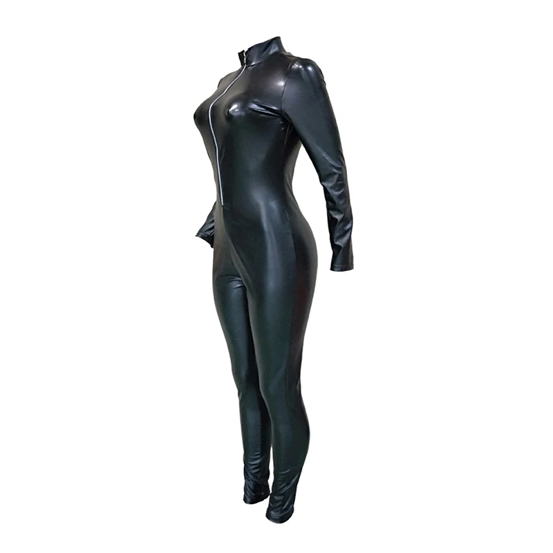 Клубная одежда комбинезон из искусственной кожи для клуба на молнии