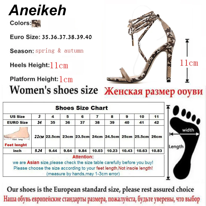 

Aneikeh Fashion Sexy 2021 Summer Women's Sandals PU Lace-Up Thin High Heels Cover Shallow Serpentine Open Toed Party Shoes 35-40