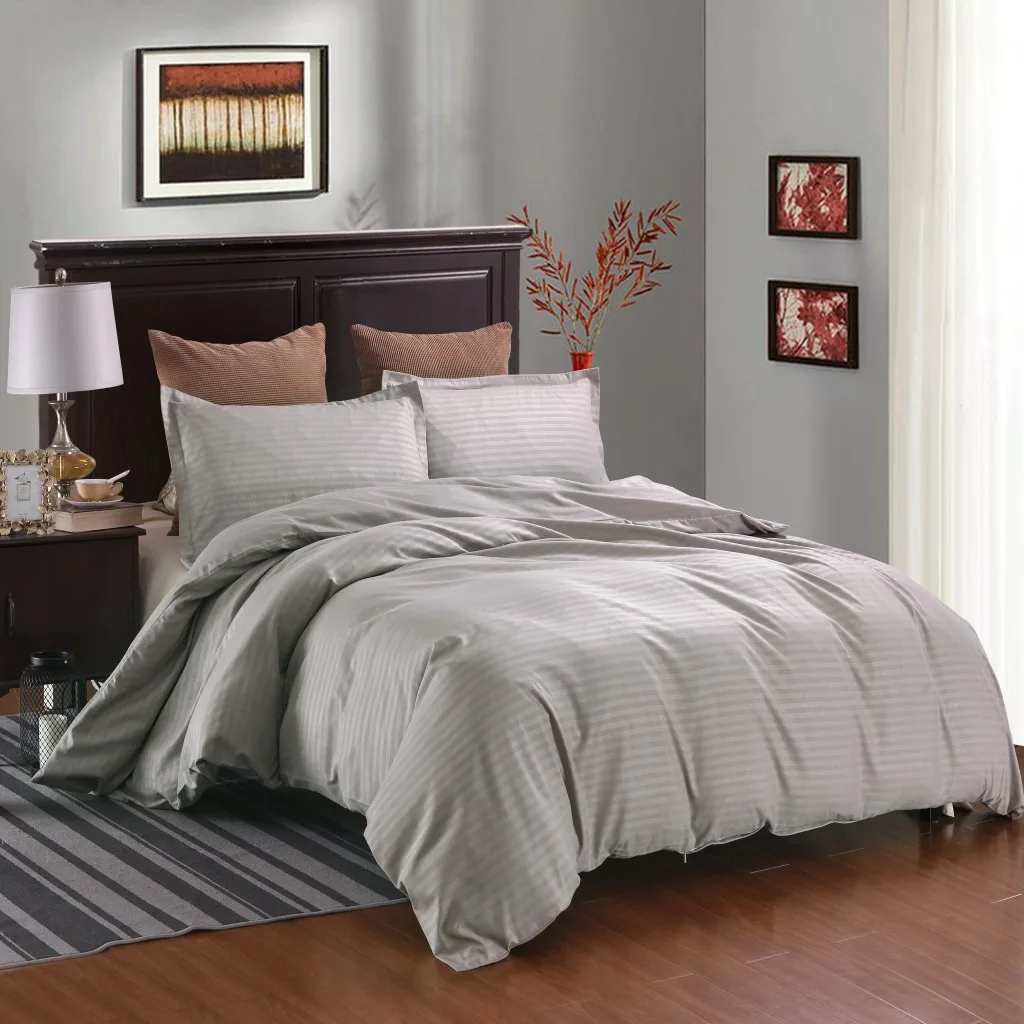 Bedding Set Hotel White Luxury Satin Strip Bedlines set Queen Size comforter sets Duvet cover Pillowcase Solid Colors Available | Дом и сад