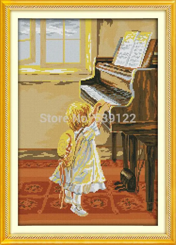 Маленькая девочка и пианино! Счетный набор крестиков 11CT 14CT наборы для рукоделия