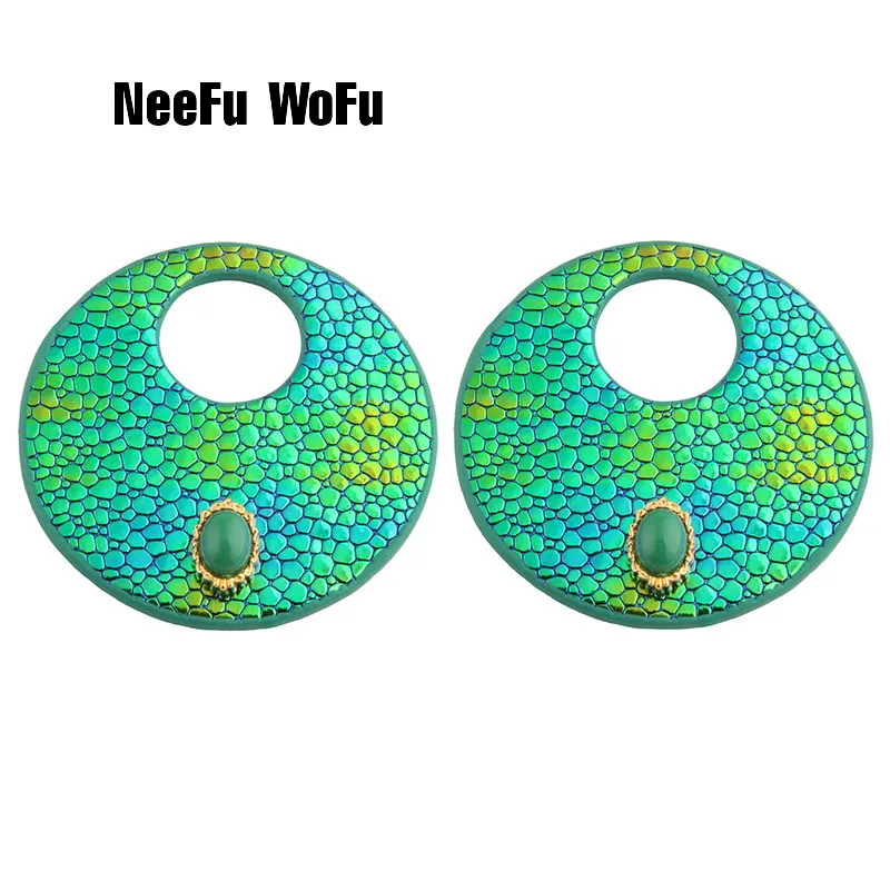 Женские серьги из кожи NeeFu WoFu большие с круглым камнем аксессуары для