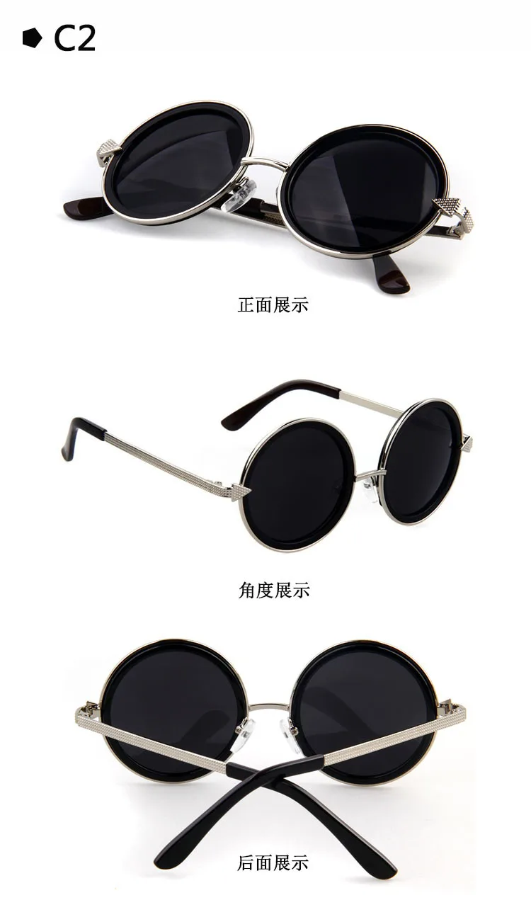 Для женщин ретро Sunglassess Брендовая дизайнерская обувь круглая рамка солнцезащитные очки Винтаж черный очки Мода UV400 очки