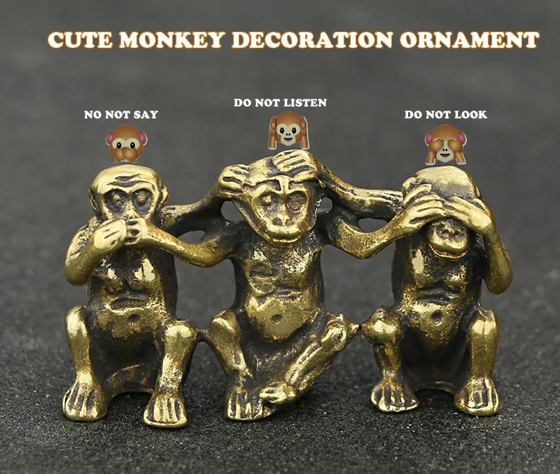 Миниатюрная Ретро латунная креативная Милая статуя 3-Monkeys сидя скульптура животного домашний офисный стол декоративный орнамент Забавный подарок