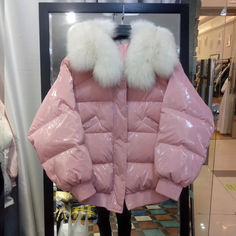 pink Большая распродажа, зимний пуховик с воротником из натурального Лисьего меха, женский пуховик на молнии с отстрочкой, большие размеры, Стильные теплые пуховики wq705 - Цвет: pink