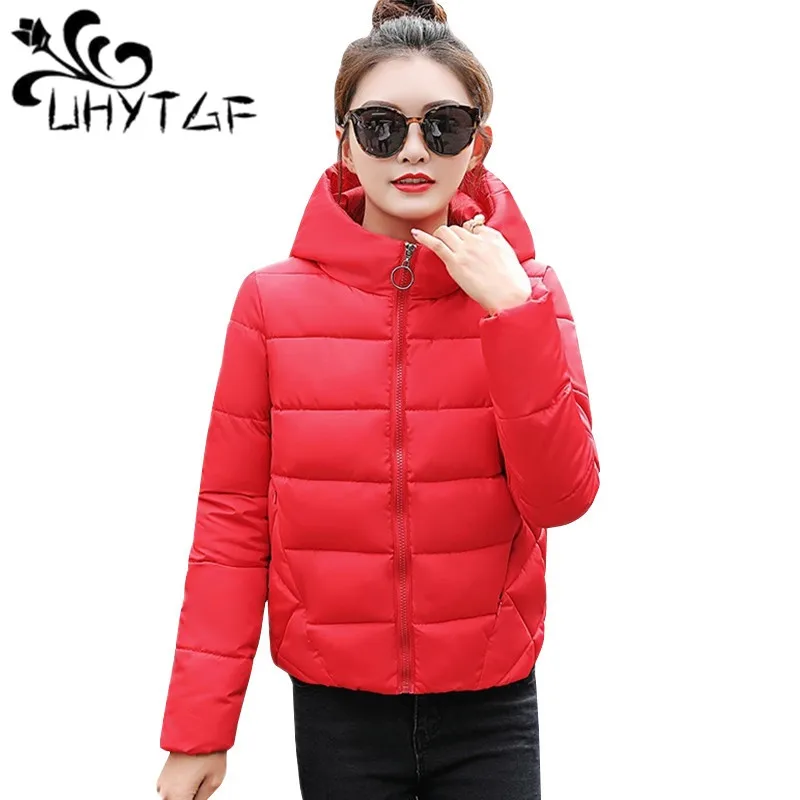 

UHYTGF Winter Jacket Women Down Cotton Coat Hoodies Warm Coat Plus size Female Short Parka Womens Top Bread Clothes Casual Coats