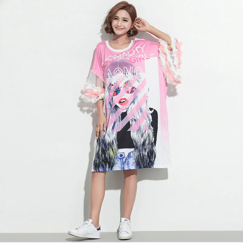 Женское платье с рукавами оборками повседневное свободное в полоску блестками и