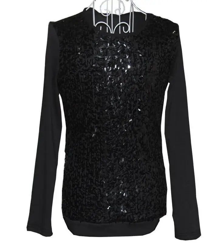 Черные с блестками футболки футболка для мужчин этап певица рок длинным рукавом