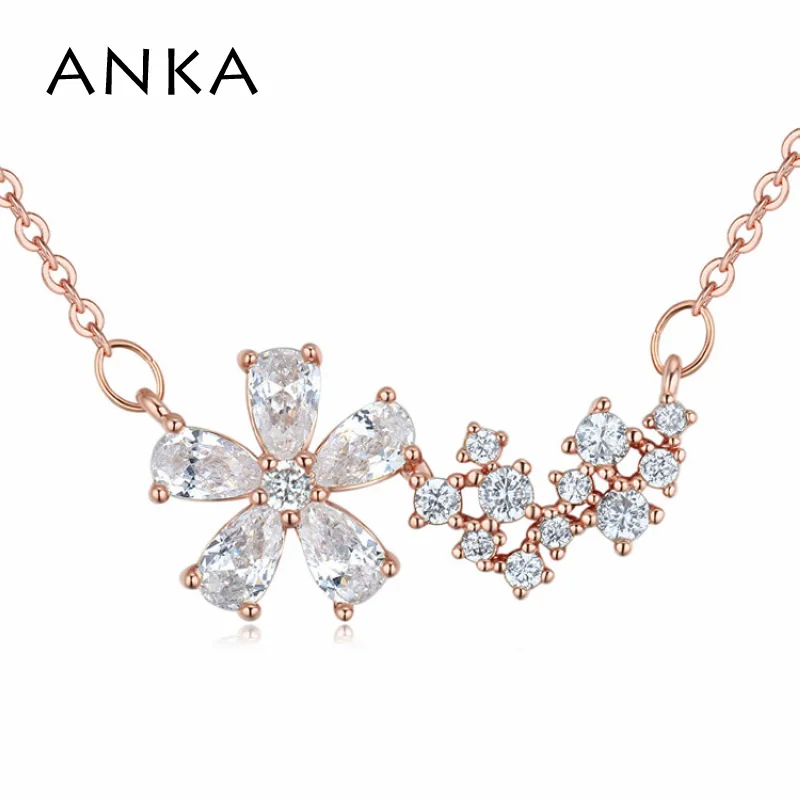 

ANKA hot sell luxury star flower shape charm necklace rose gold color romantic women choker necklace zircon CZ jewelry #125629