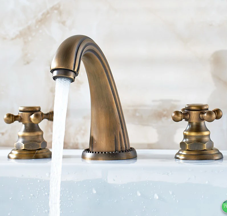 

Deck Mounted Antique Brass Dual Cross Handles Mixer Taps Bathroom Vessel Sink Basin Faucet anf199