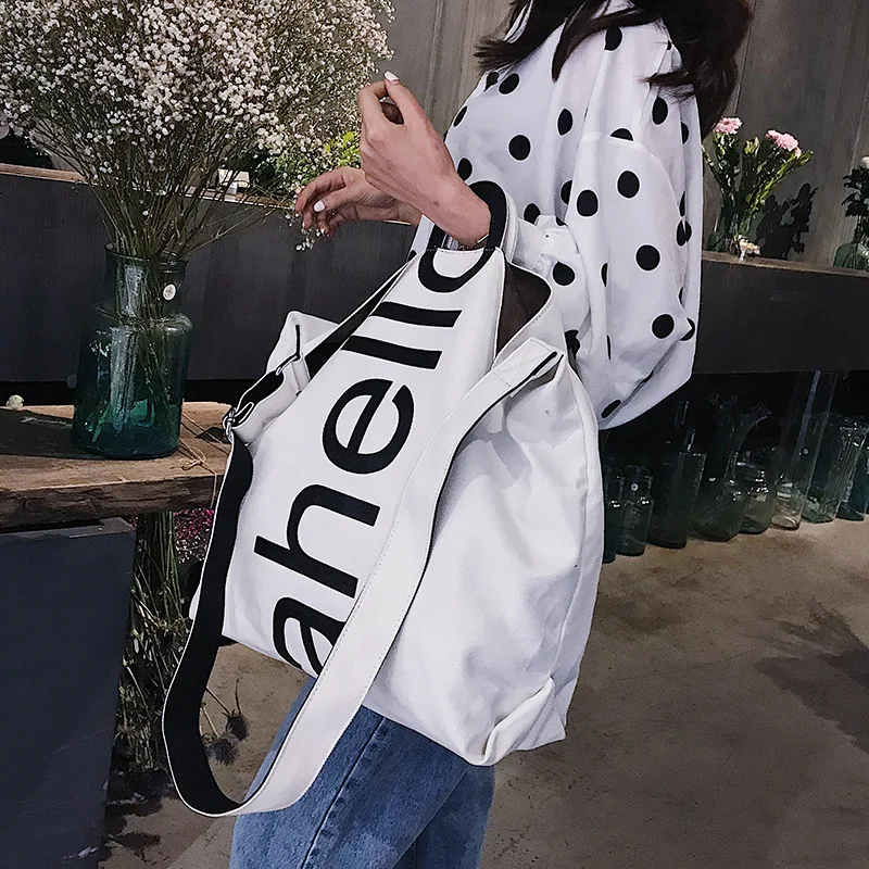 Big Bag Female 2018 New Canvas Women's Fashion Letters Portable Tote Bag Broadband Wild Large Capacity Handbag