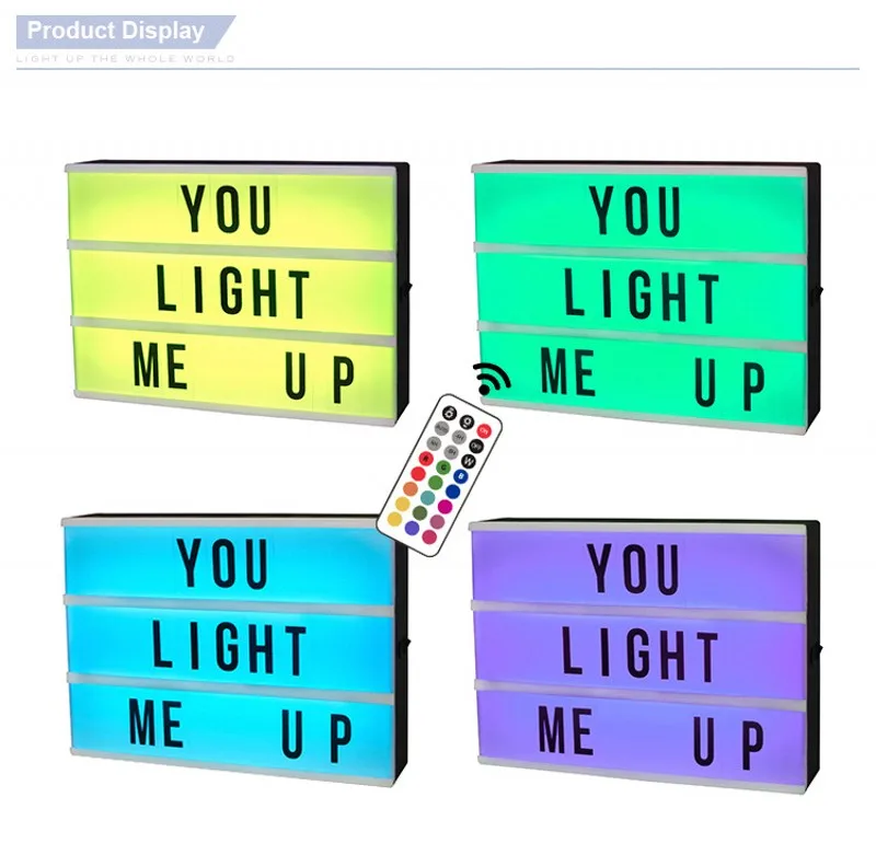 DIY RGB светодиодный ночник A4 A5 кинематографический Lightbox USB светодиодный ночник комбинированная лампа с 90 шт карточки с буквами дома Вечерние